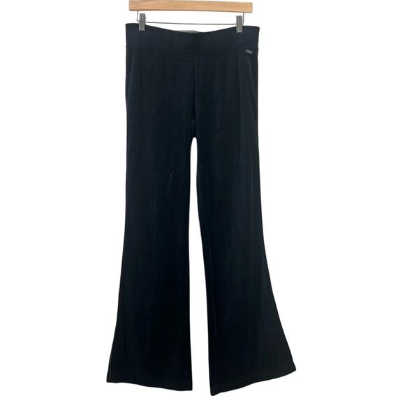 Calvin Klein Flare Sweatpants Womens M Black Velvet Fleece Y2K Loungewear Retro - Picture 1 of 4